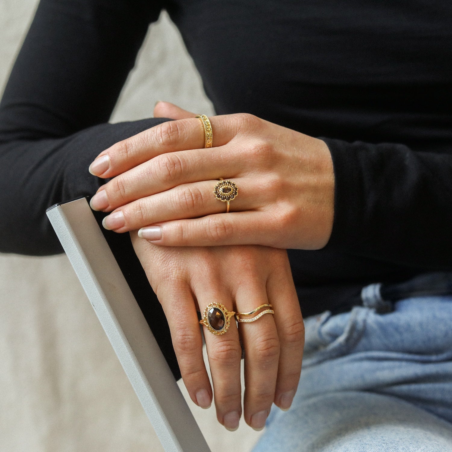 Kae Smoky Flower ring | 9K