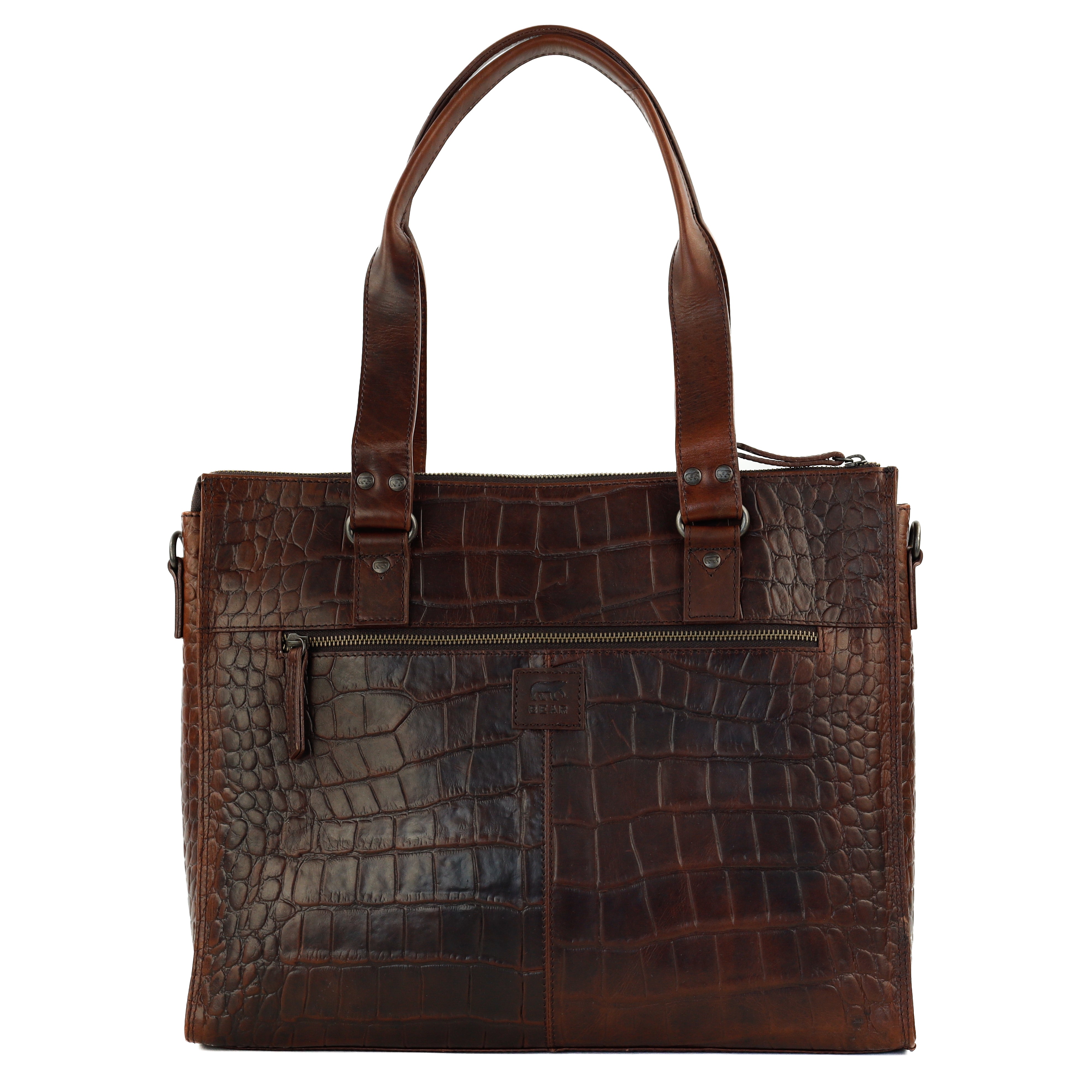 Croco Hand-/Umhängetasche mit Laptopfach 15.6" 'Aurelia' Dunkelbraun