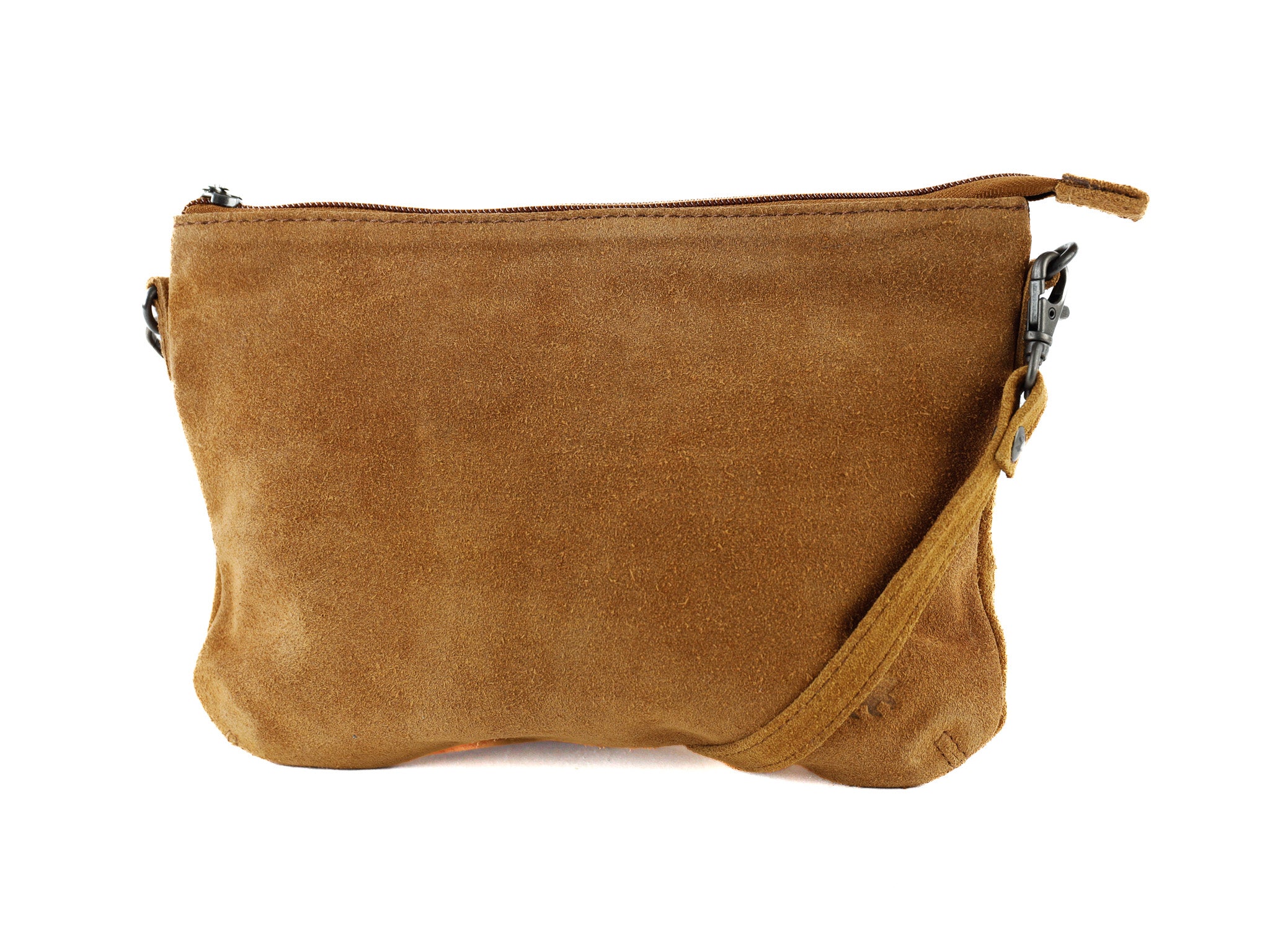 Veloursleder Schultertasche „Julie“ cognac