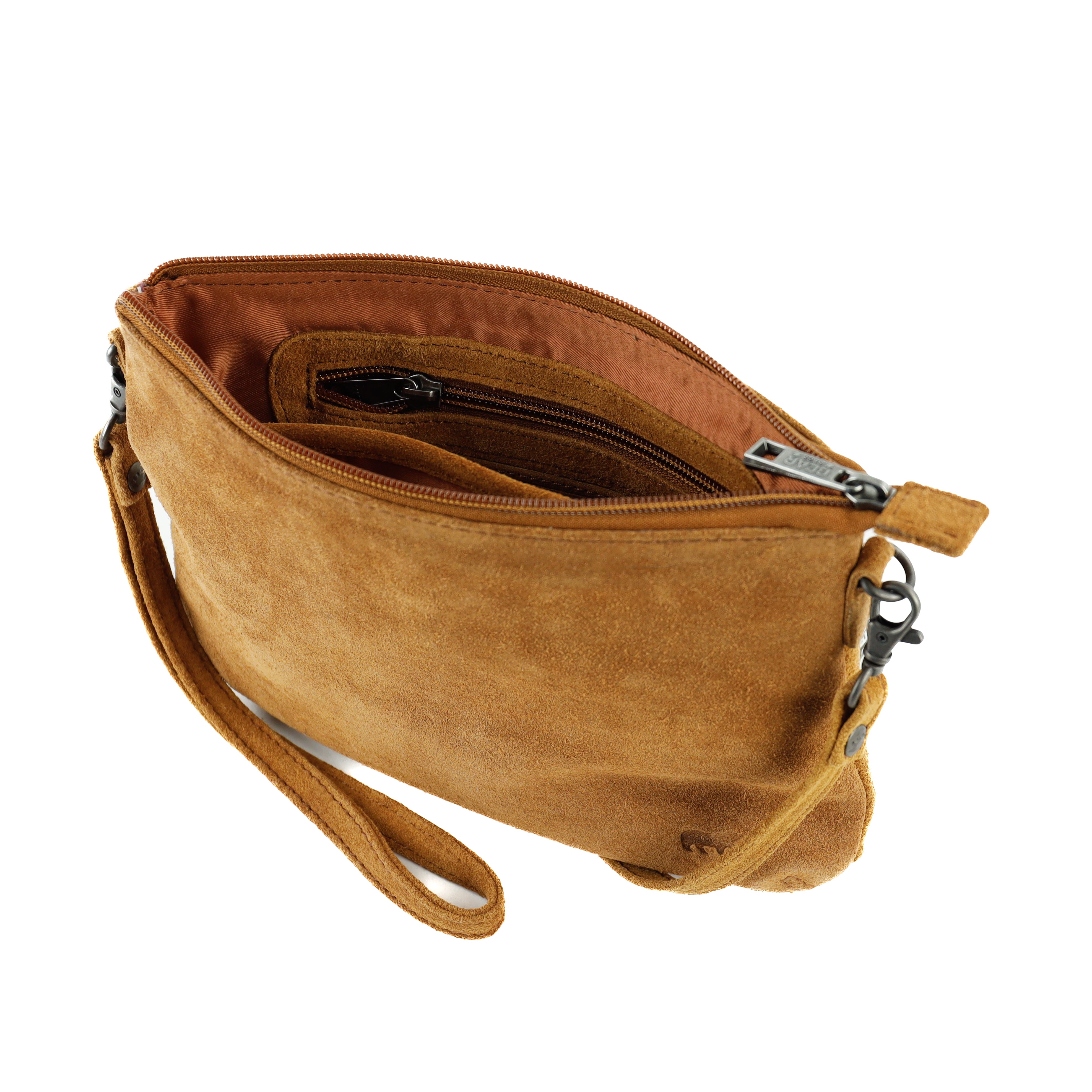 Veloursleder Schultertasche „Julie“ cognac
