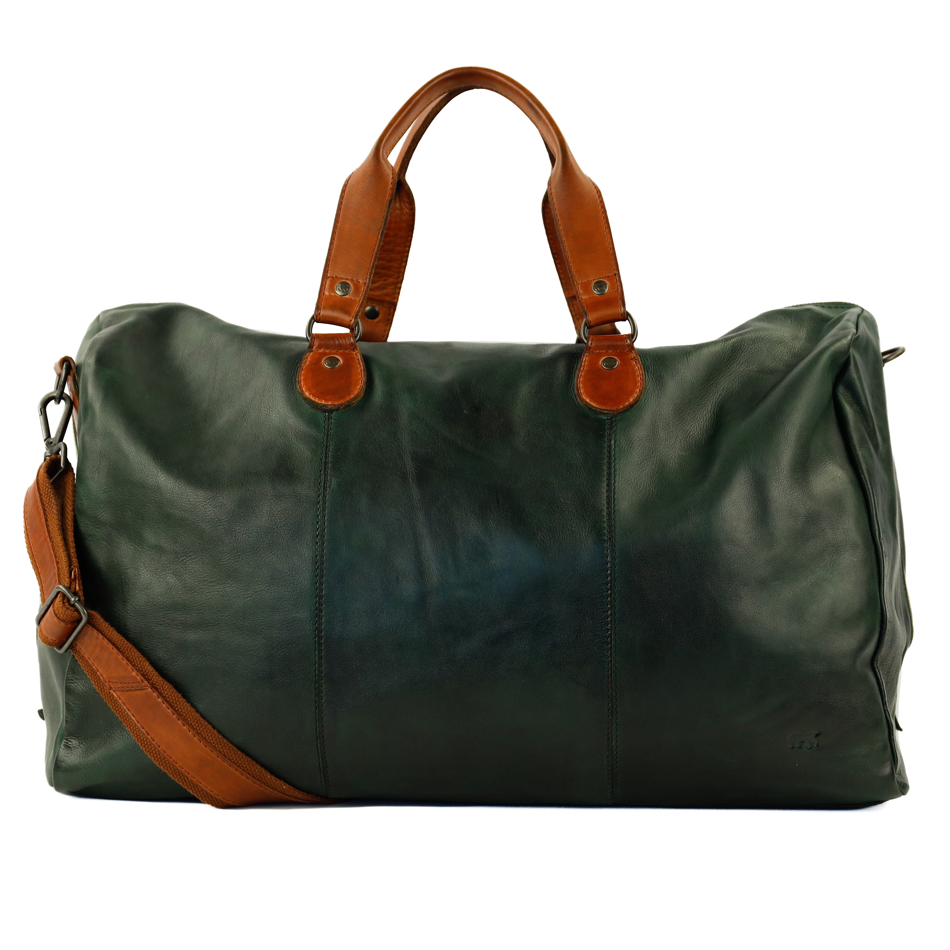Wochenendtasche 'Lucien' Grün/Cognac