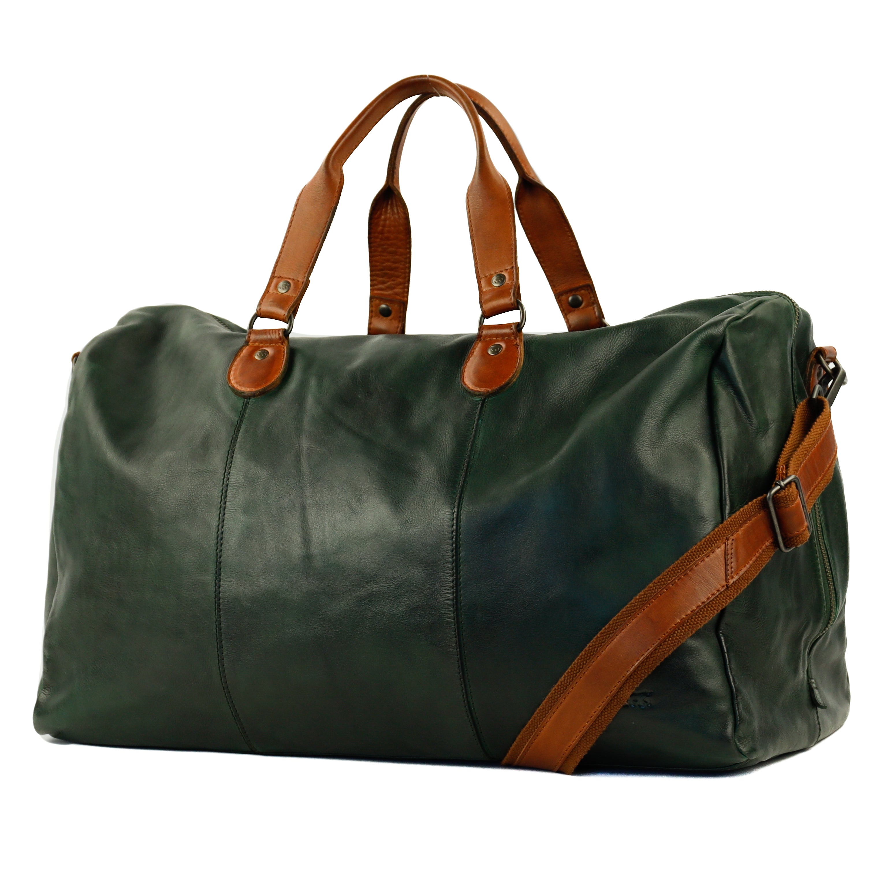 Wochenendtasche 'Lucien' Grün/Cognac