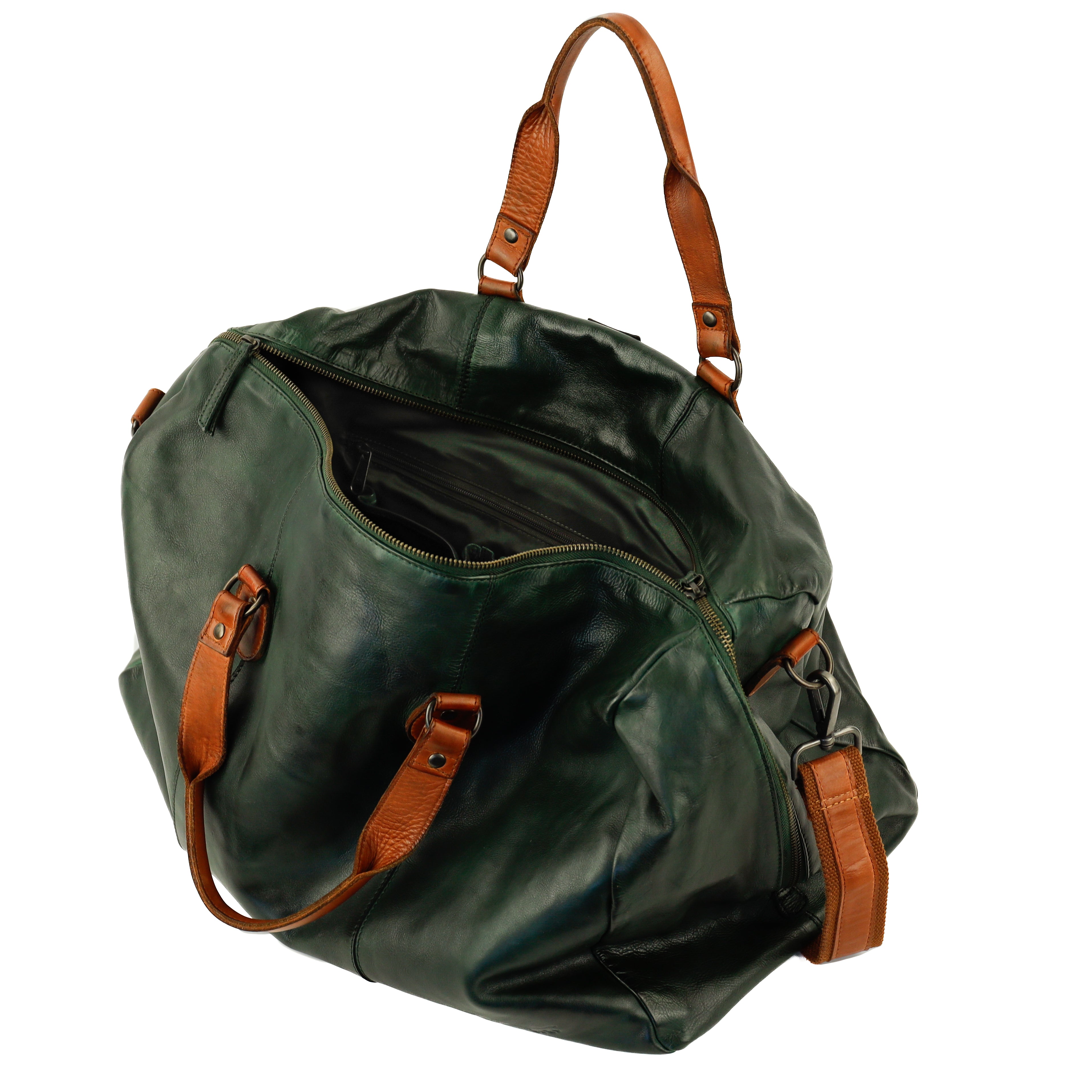 Wochenendtasche 'Lucien' Grün/Cognac