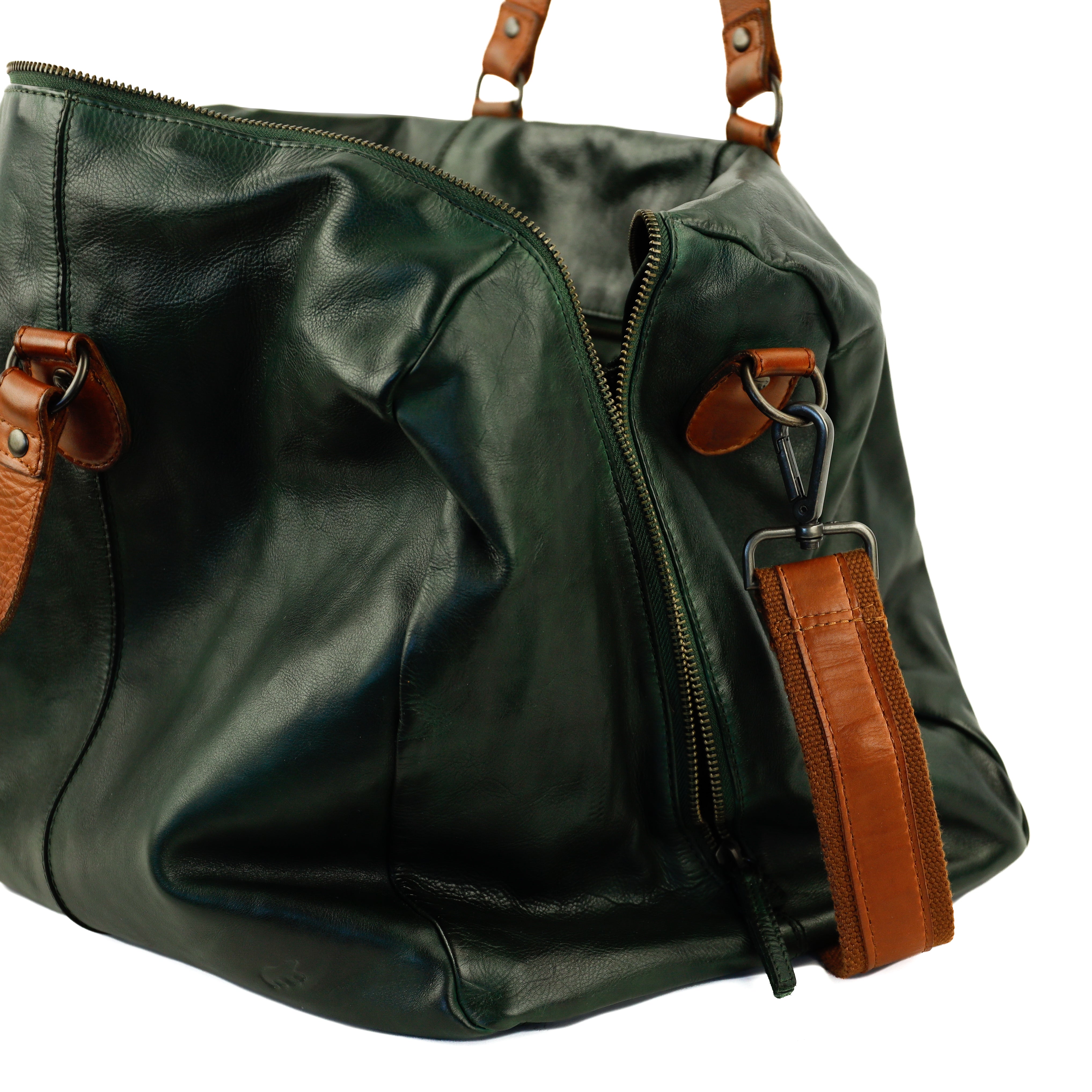 Wochenendtasche 'Lucien' Grün/Cognac