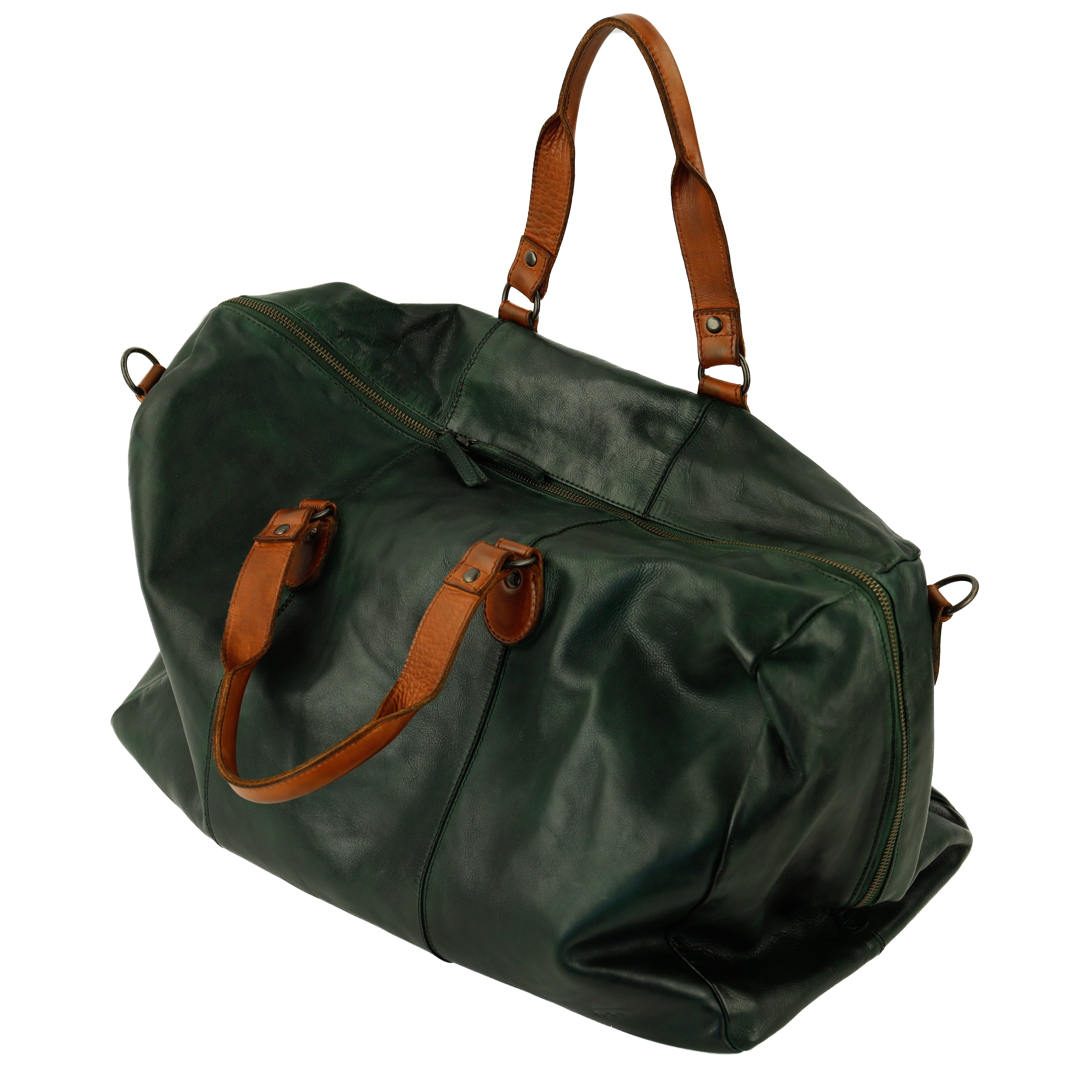 Wochenendtasche 'Lucien' Grün/Cognac