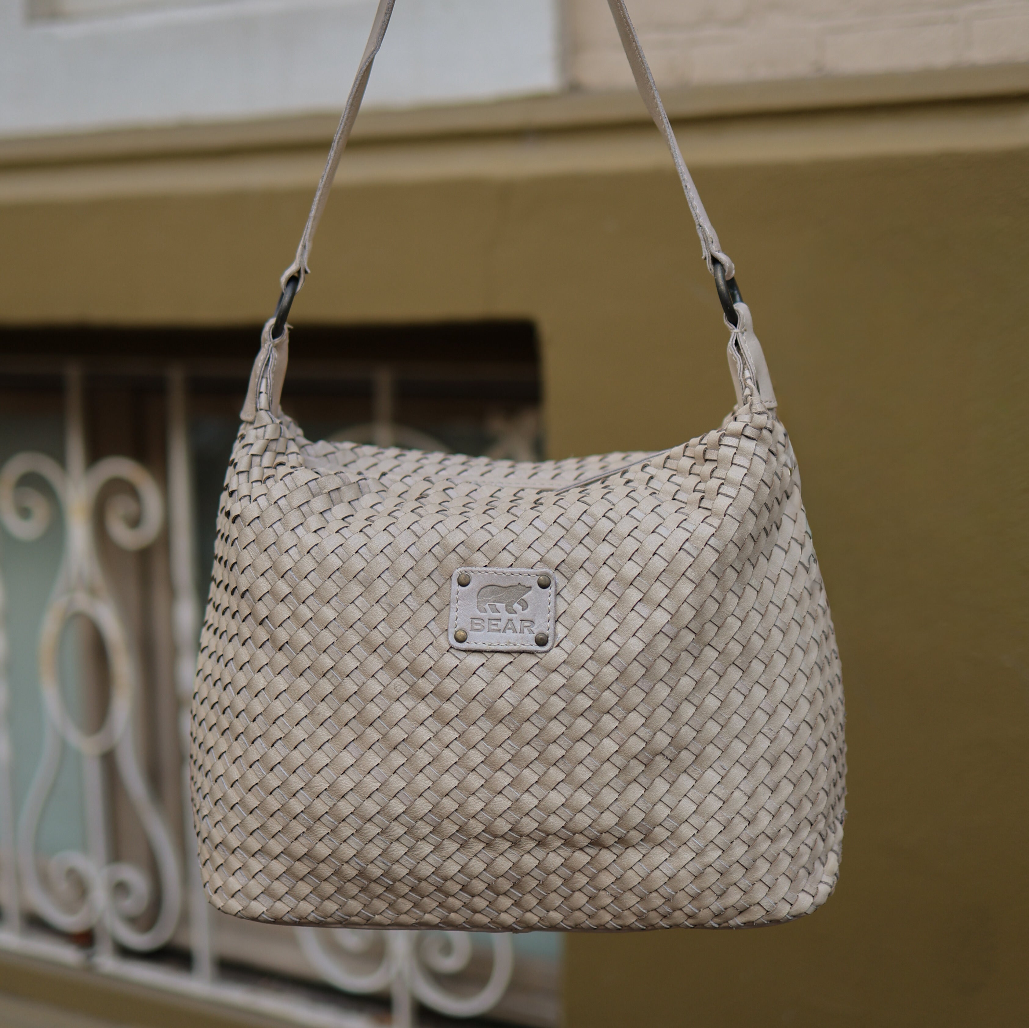 Geflochtene Beuteltasche 'Marlène' Creme