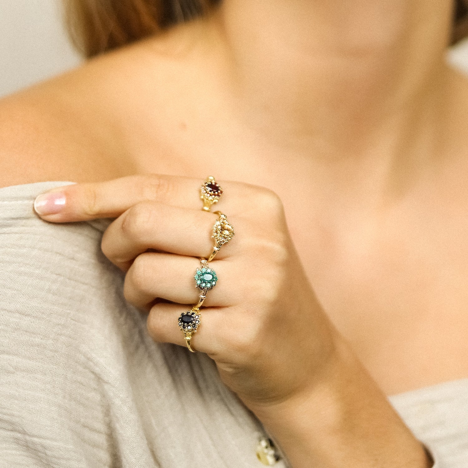 Vintage Onyx Flower Ring