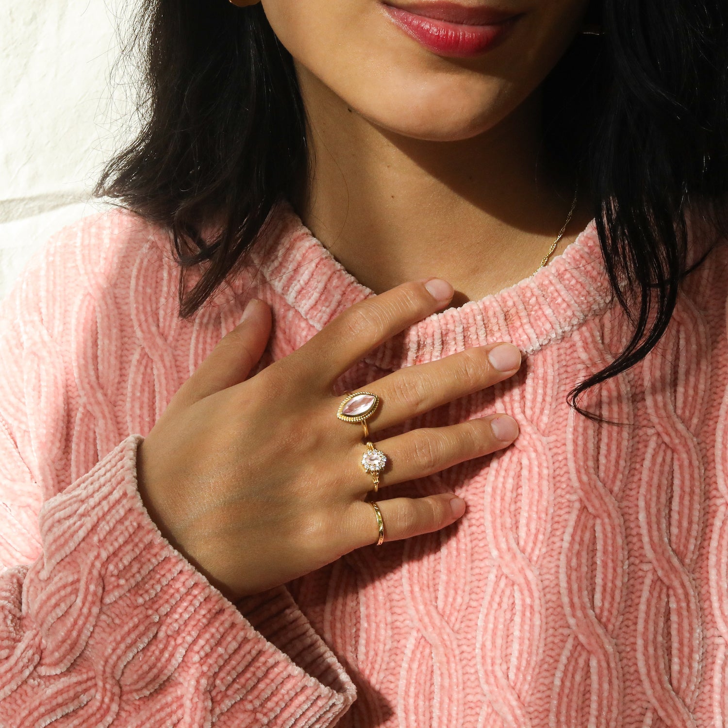 Vintage Rose Quartz Flower Ring