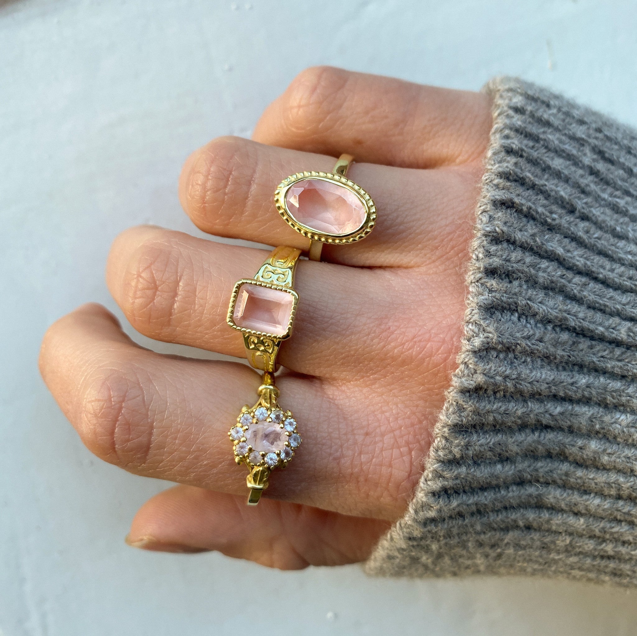 Vintage Luna Rose Quartz Ring